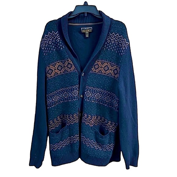 Jos. A. Bank blue Patterned Men's Cardigan Sweater Lambswool blend XXL - Picture 3 of 9